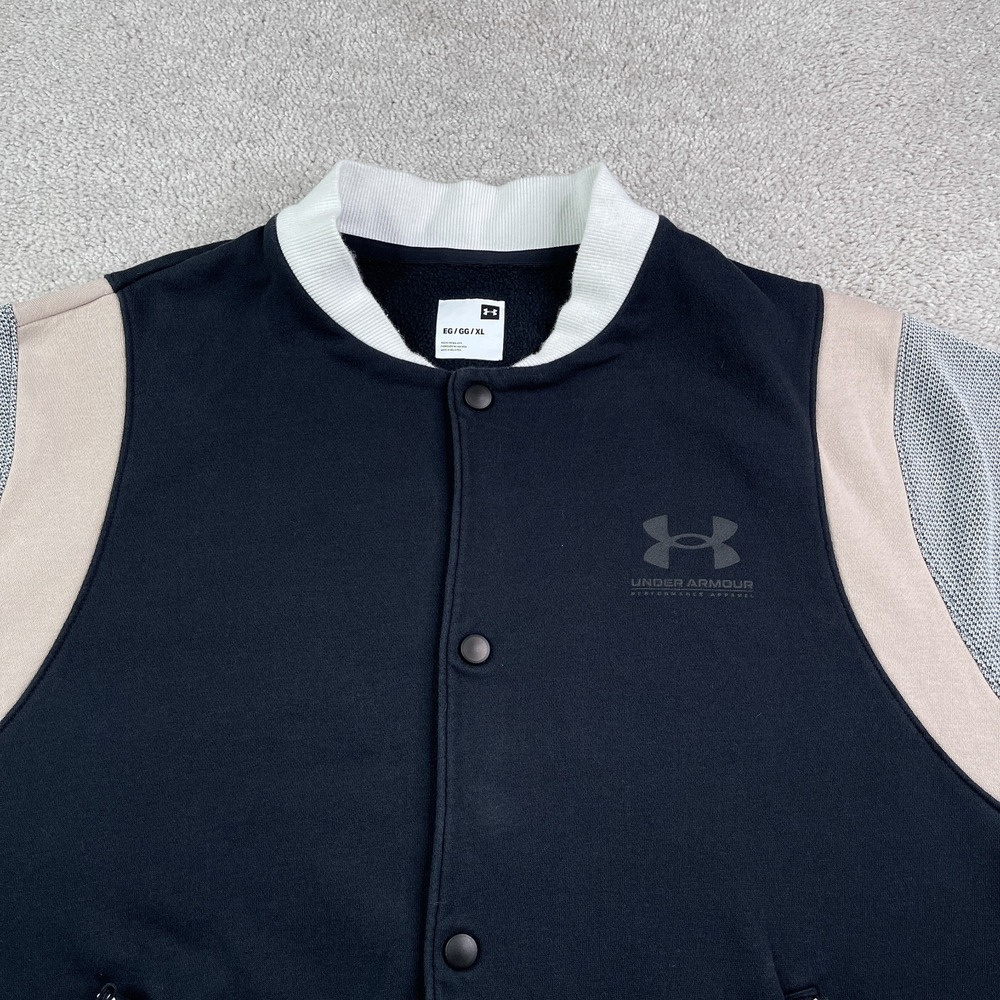 Under Armour‎ Jacket Mens XL Black Rival Fleece Amp Varsity Bomber Snap Front - Picture 2 of 14